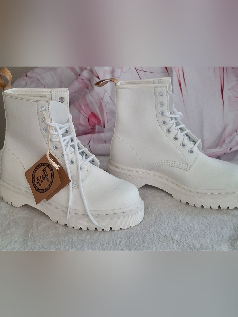 Dr. Martens White Lace-Up Platform Combat Boots
